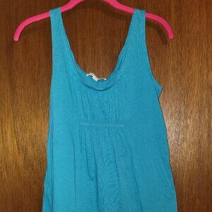 Carolyn Taylor Tank Medium Y2K Top Shirt  Teal Turquoise Blue Green Gathered